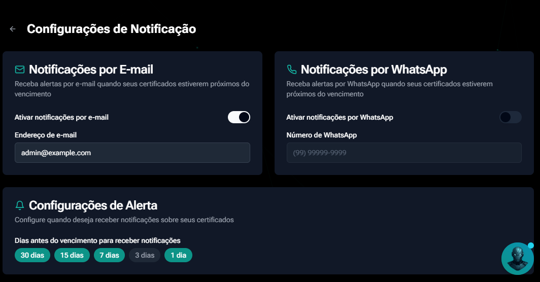 Configurações de notificação